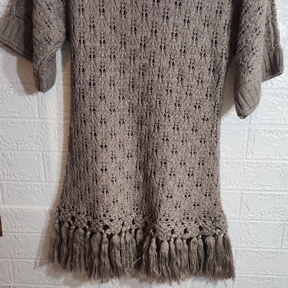 Kenar Taupe Cowl Neck Sweater with Fringe - Picture 7 of 7